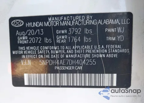 2013 Hyundai Elantra Gls from USA, damaged, VIN 5NPDH4AE7DH404255